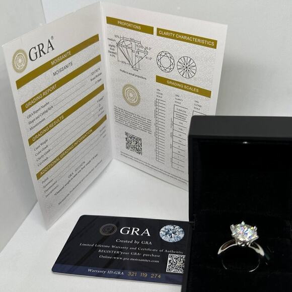 Moissanite Diamond Engagement Ring 5 Ct Wedding 6 Prong GRA Certified 18K Size 6 - Picture 6 of 12